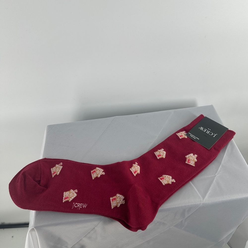 J. Crew red maroon gingerbread house Socks nwt